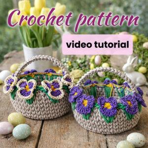 Wzór szydełkowy na koszyk w bratki w dwóch wersjach